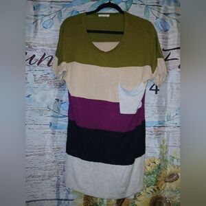 Active USA Olive, Cream, Purple, and Black Striped Tee